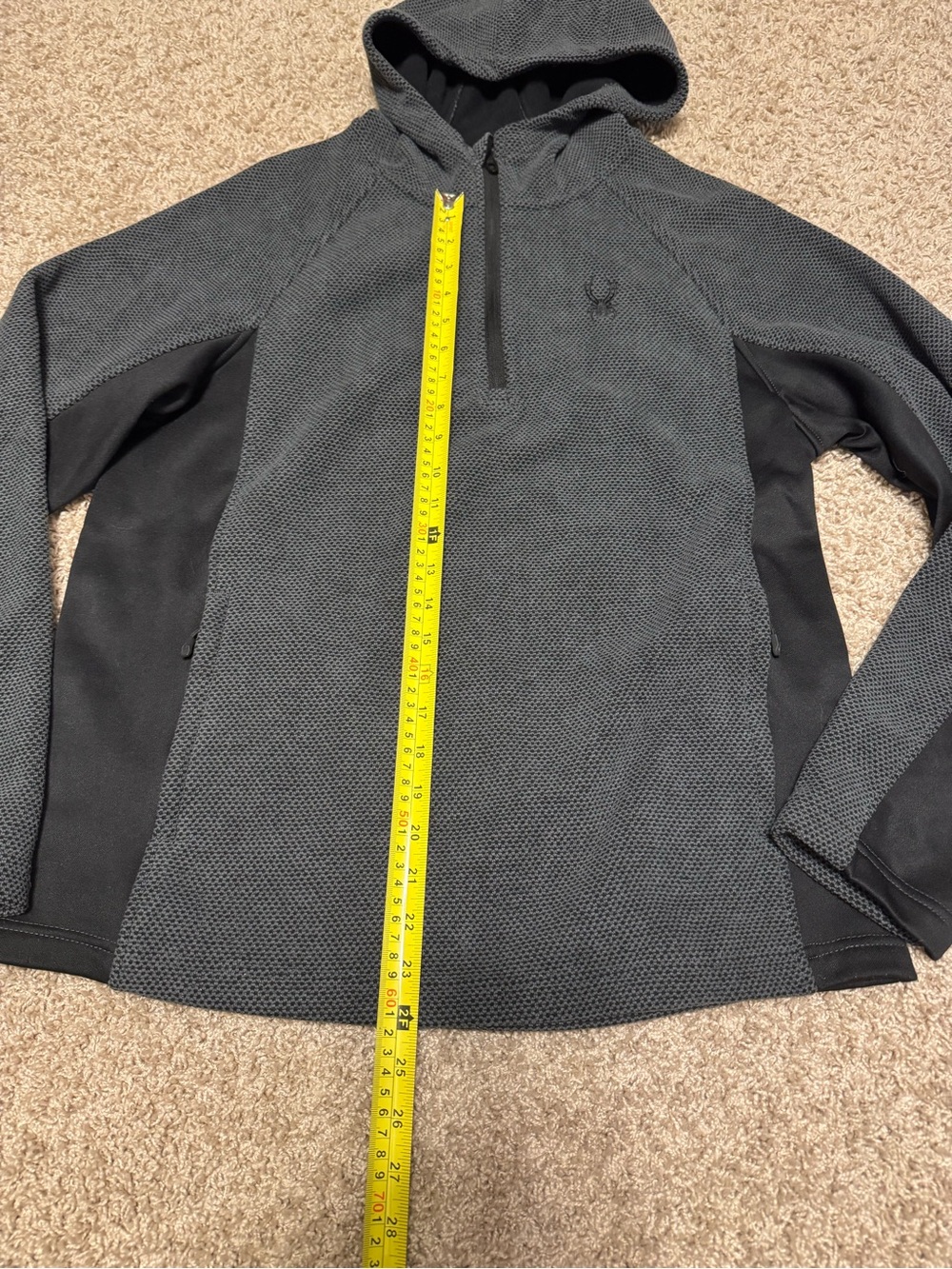 Men's Spyder Hooded Quarter-Zip Pullover Jacket - Charcoal/Black Sz Large Fleece - Picture 2 of 6